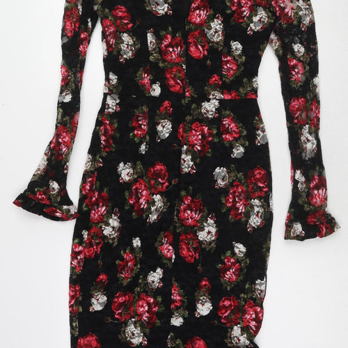 Marks and Spencer Womens Multicoloured Floral Polyester A-Line Size 6 Mock Neck Zip