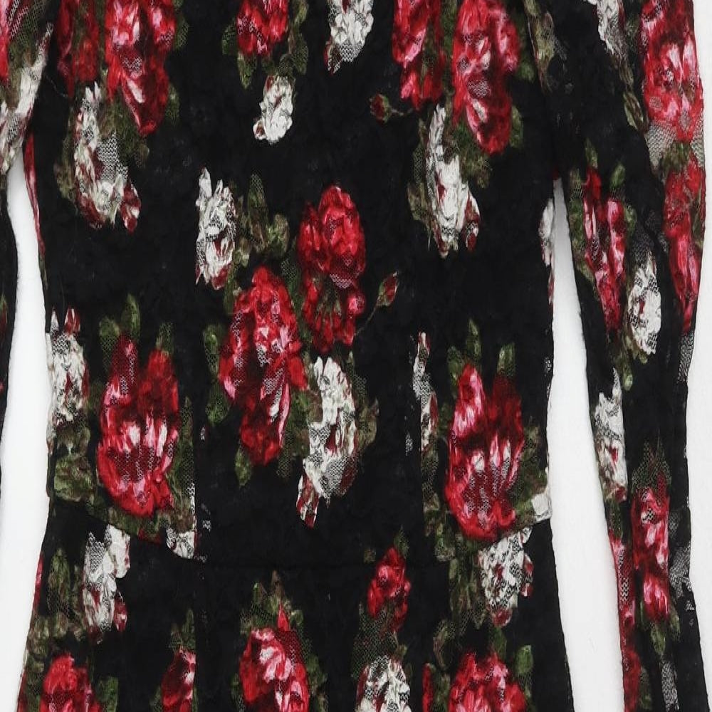 Marks and Spencer Womens Multicoloured Floral Polyester A-Line Size 6 Mock Neck Zip