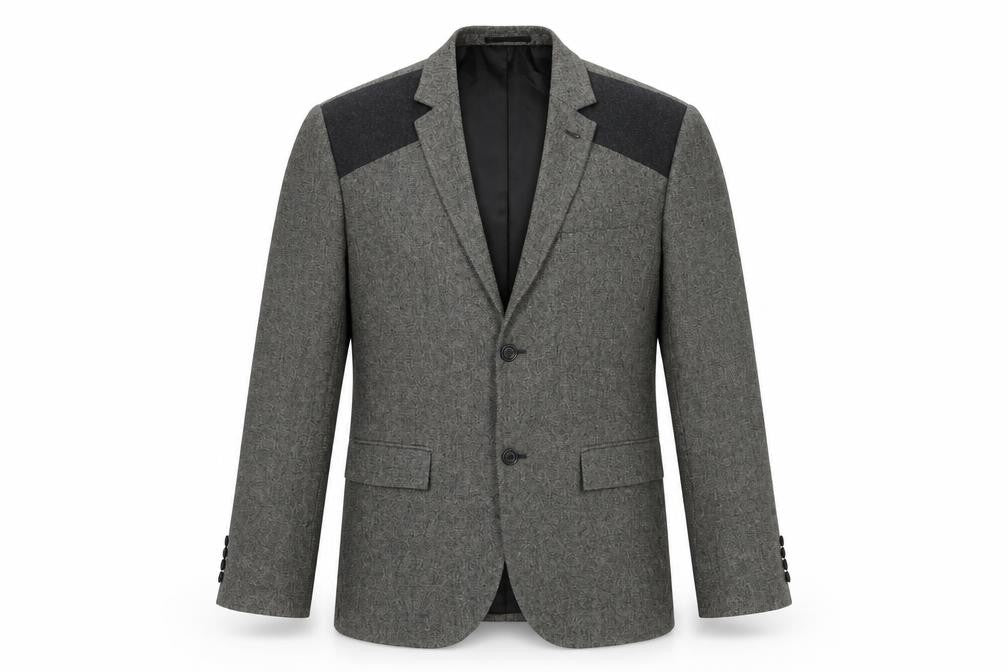 Front view of Topman men’s grey polyester jacket blazer, size 42, regular