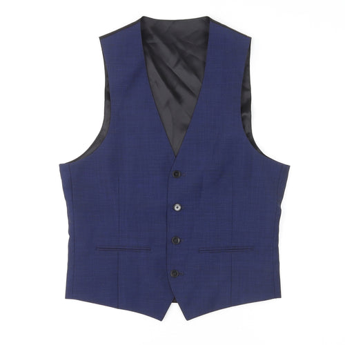 John Lewis Mens Blue Polyester Jacket Suit Waistcoat Size 36 Regular