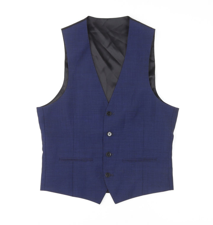 John Lewis Mens Blue Polyester Jacket Suit Waistcoat Size 36 Regular