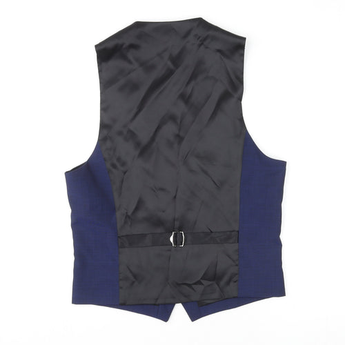 John Lewis Mens Blue Polyester Jacket Suit Waistcoat Size 36 Regular