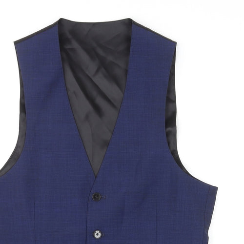 John Lewis Mens Blue Polyester Jacket Suit Waistcoat Size 36 Regular