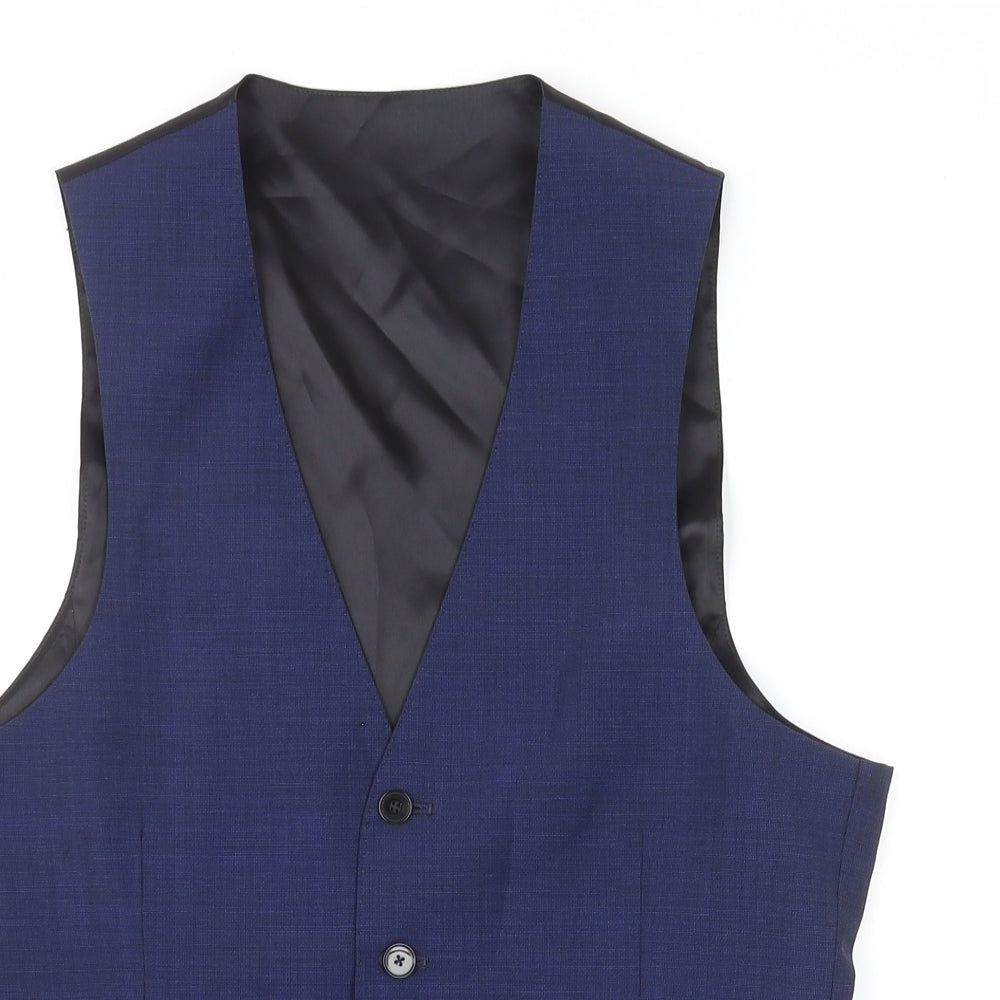 John Lewis Mens Blue Polyester Jacket Suit Waistcoat Size 36 Regular