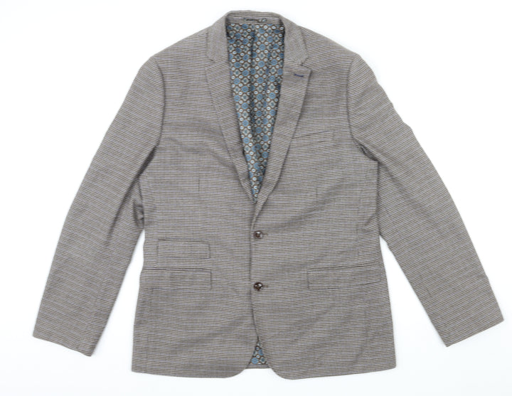OneSix5ive Mens Brown Geometric Polyester Jacket Suit Jacket Size 44 Regular