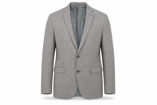Front view of ONESIX5IVE5ive men’s brown geometric polyester jacket suit jacket, size 44, regular