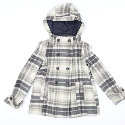 Zara Womens Beige Geometric Pea Coat Coat Size XS Button