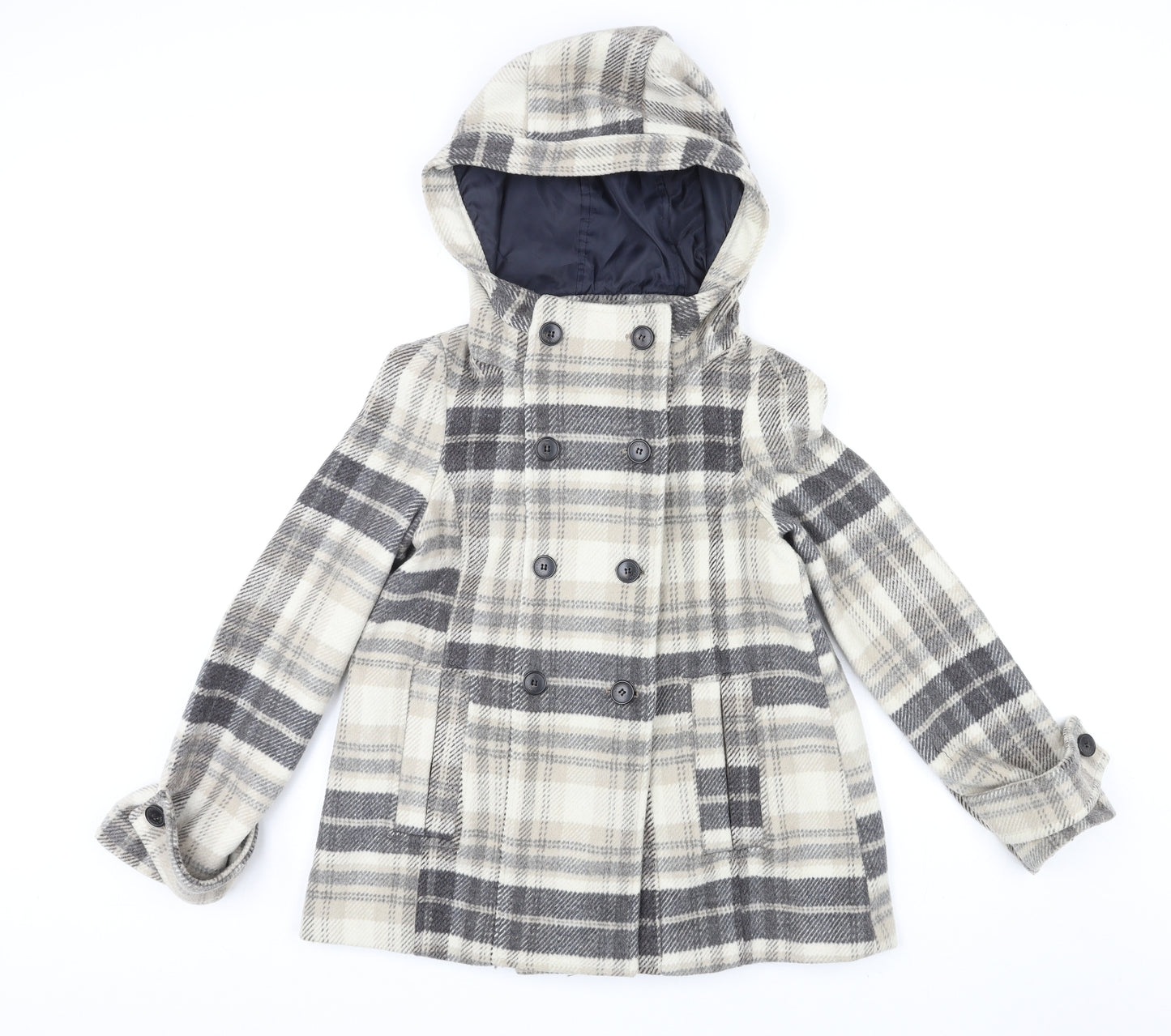 Zara Womens Beige Geometric Pea Coat Coat Size XS Button