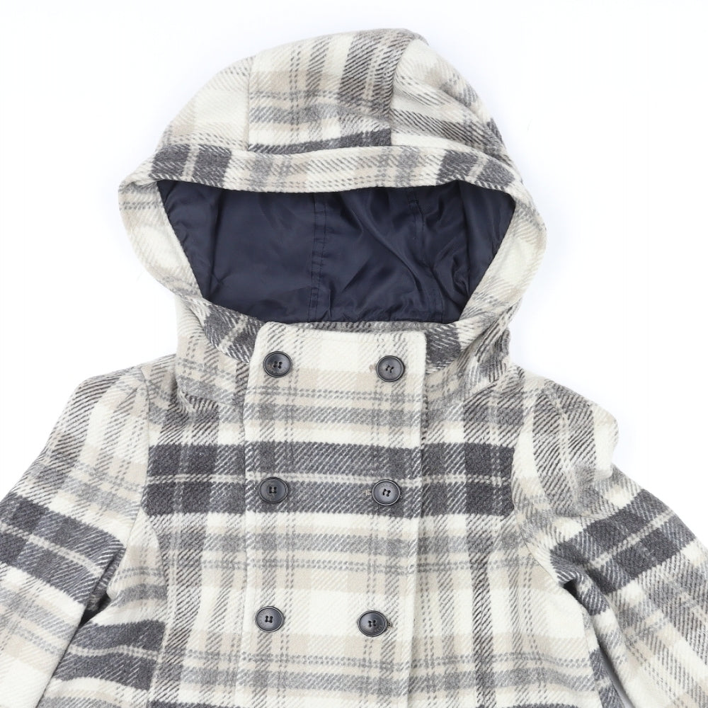 Zara Womens Beige Geometric Pea Coat Coat Size XS Button