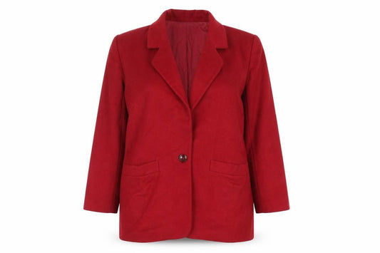 Front view of Dana Buchman women’s red jacket blazer, size UK 4, button