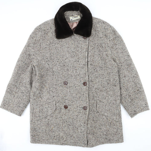 Lampert Womens Brown Geometric Pea Coat Coat Size 16 Button