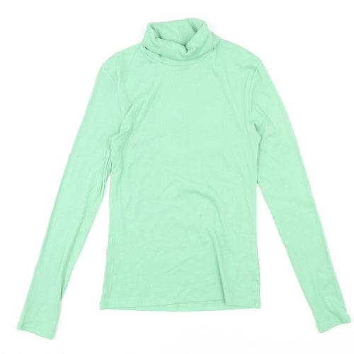 Marks and Spencer Womens Green Roll Neck Cotton Pullover Jumper Size 8