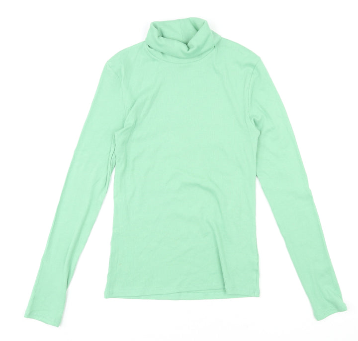 Marks and Spencer Womens Green Roll Neck Cotton Pullover Jumper Size 8