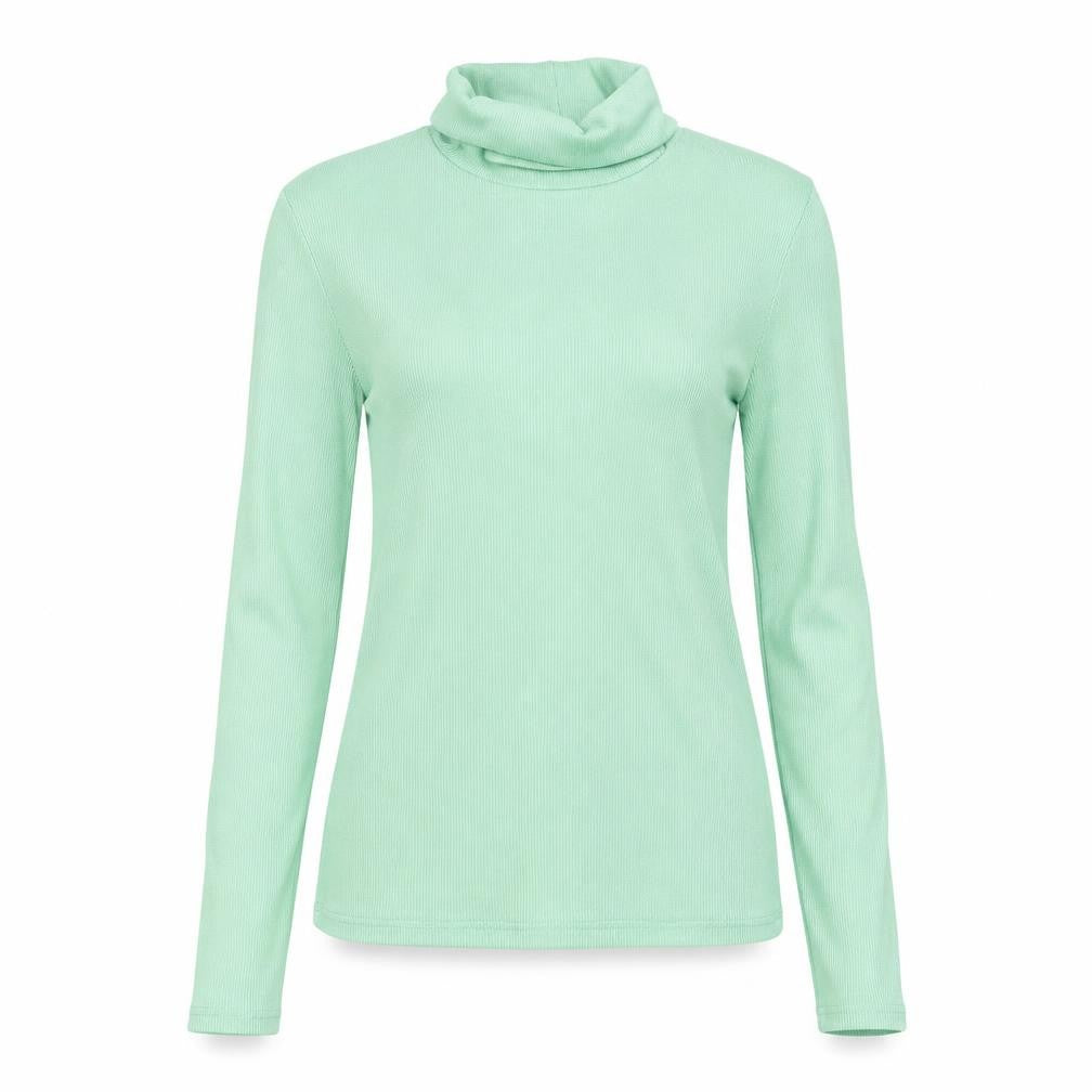 Front view of Marks & Spencer women’s green roll neck cotton jumper, size UK 8