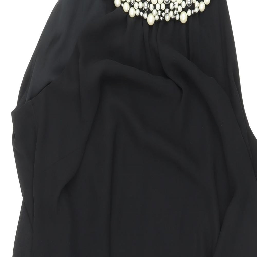 Marks and Spencer Womens Black Polyester A-Line Size 16 Round Neck Button