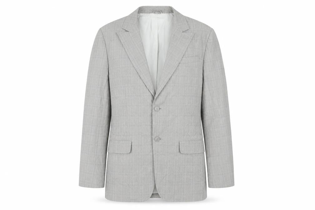 Front view of French Connection men’s grey plaid cotton jacket suit jacket, size 40, regular