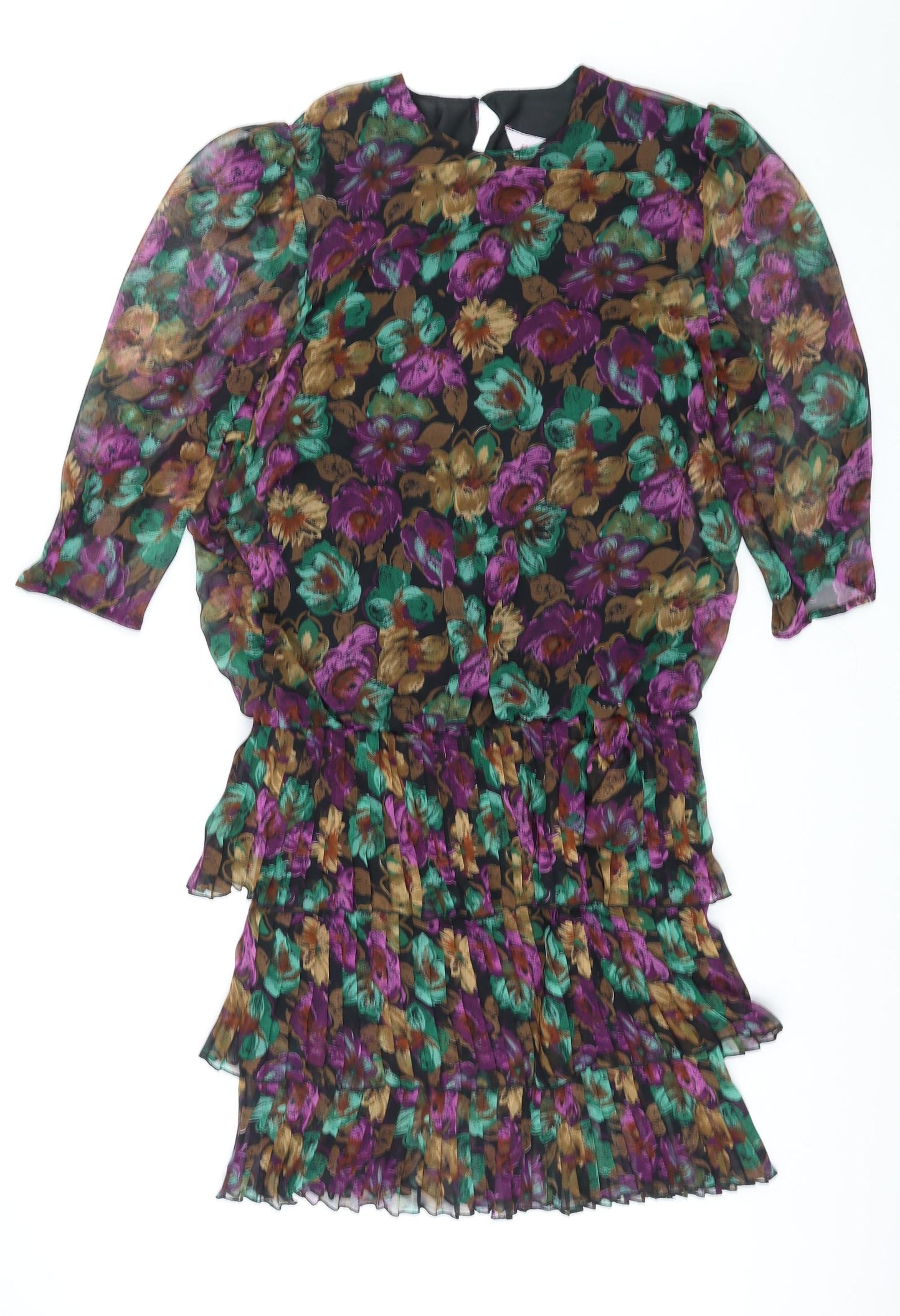 Plus Womens Multicoloured Floral Polyester A-Line Size 16 Round Neck Button
