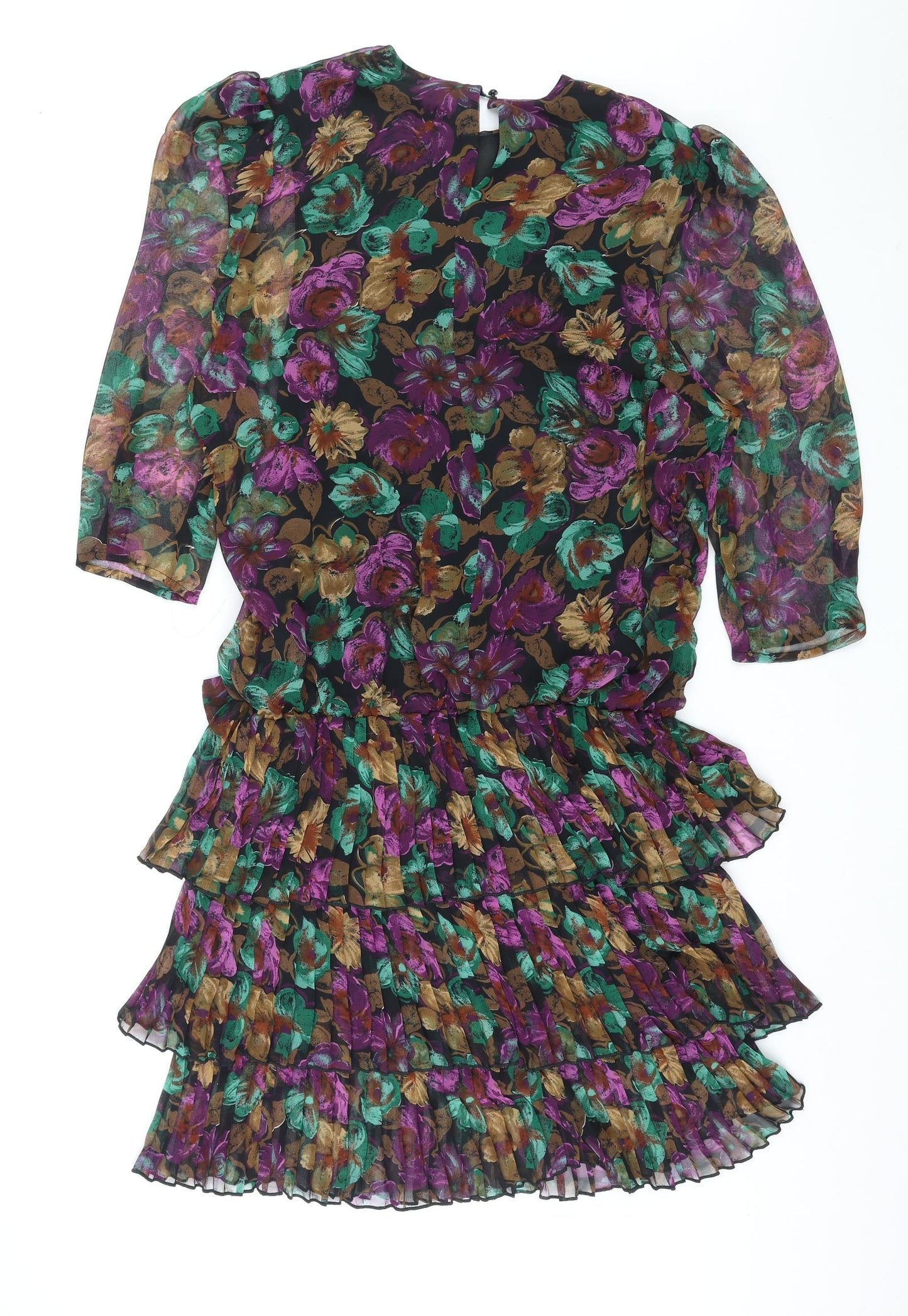 Plus Womens Multicoloured Floral Polyester A-Line Size 16 Round Neck Button