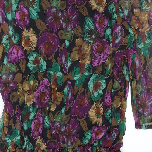 Plus Womens Multicoloured Floral Polyester A-Line Size 16 Round Neck Button