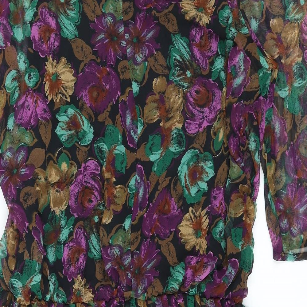 Plus Womens Multicoloured Floral Polyester A-Line Size 16 Round Neck Button