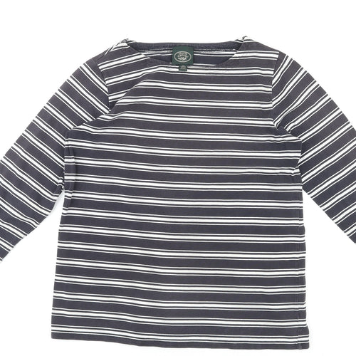 Laura Ashley Womens Black Striped Cotton Basic T-Shirt Size M Round Neck