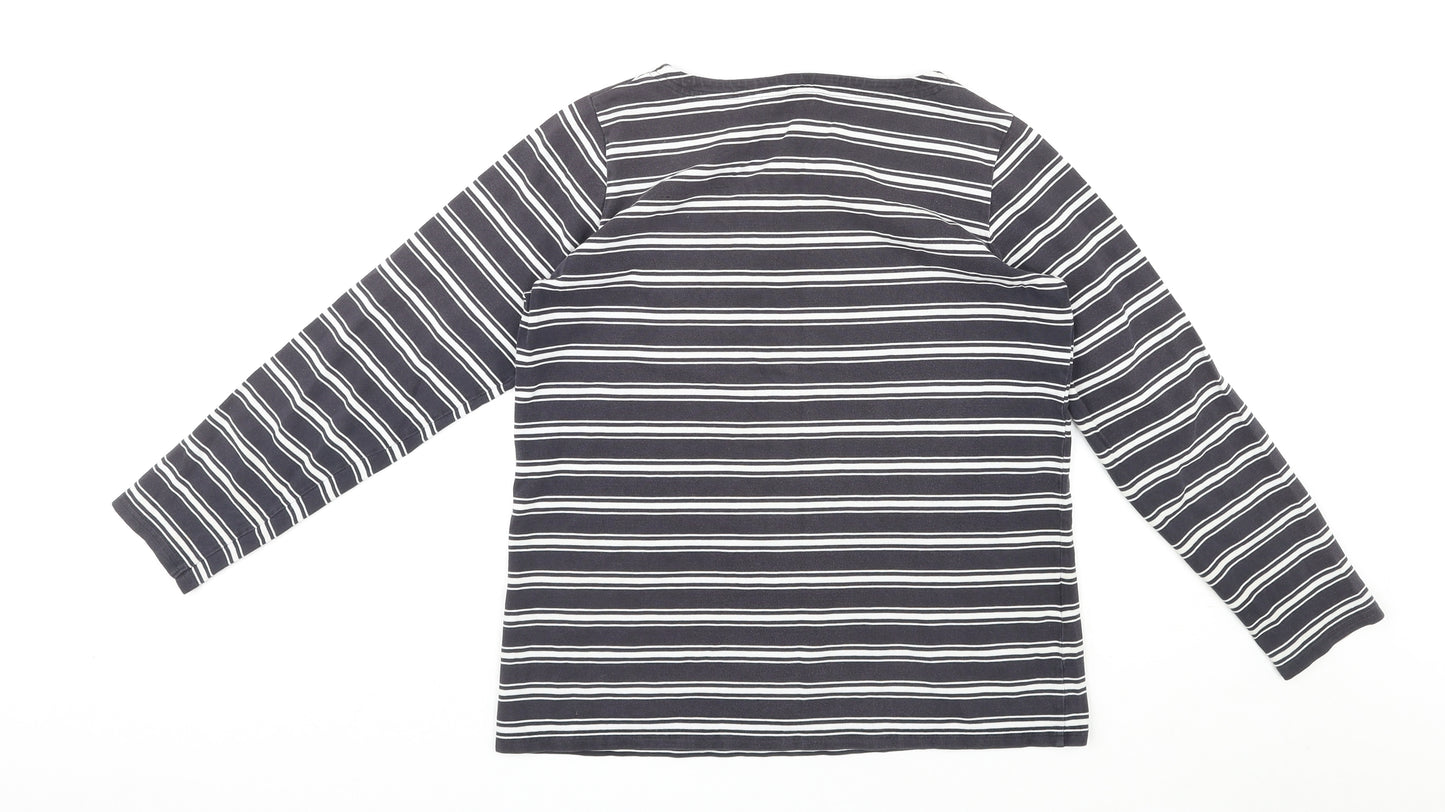 Laura Ashley Womens Black Striped Cotton Basic T-Shirt Size M Round Neck