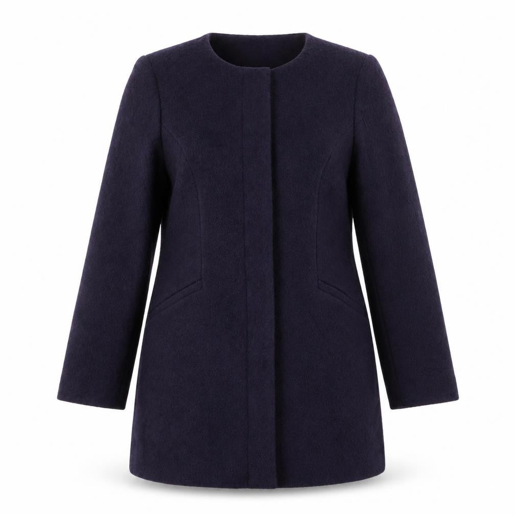 Front view of M&Co women’s purple overcoat coat, size UK 14, button