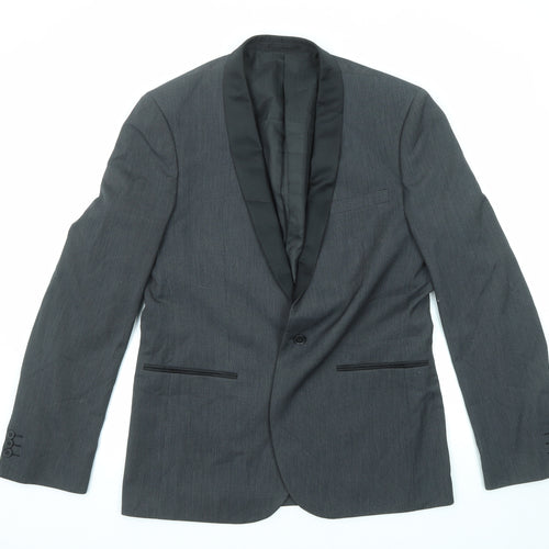NEXT Mens Black Striped Polyester Tuxedo Suit Jacket Size 42 Regular