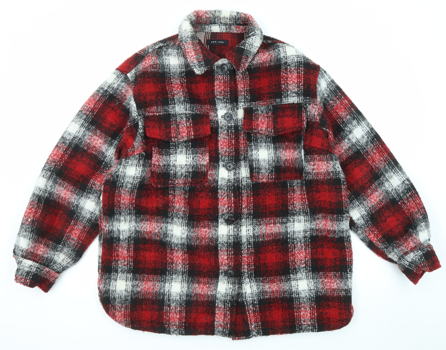 New Look Womens Red Plaid Jacket Size 14 Button