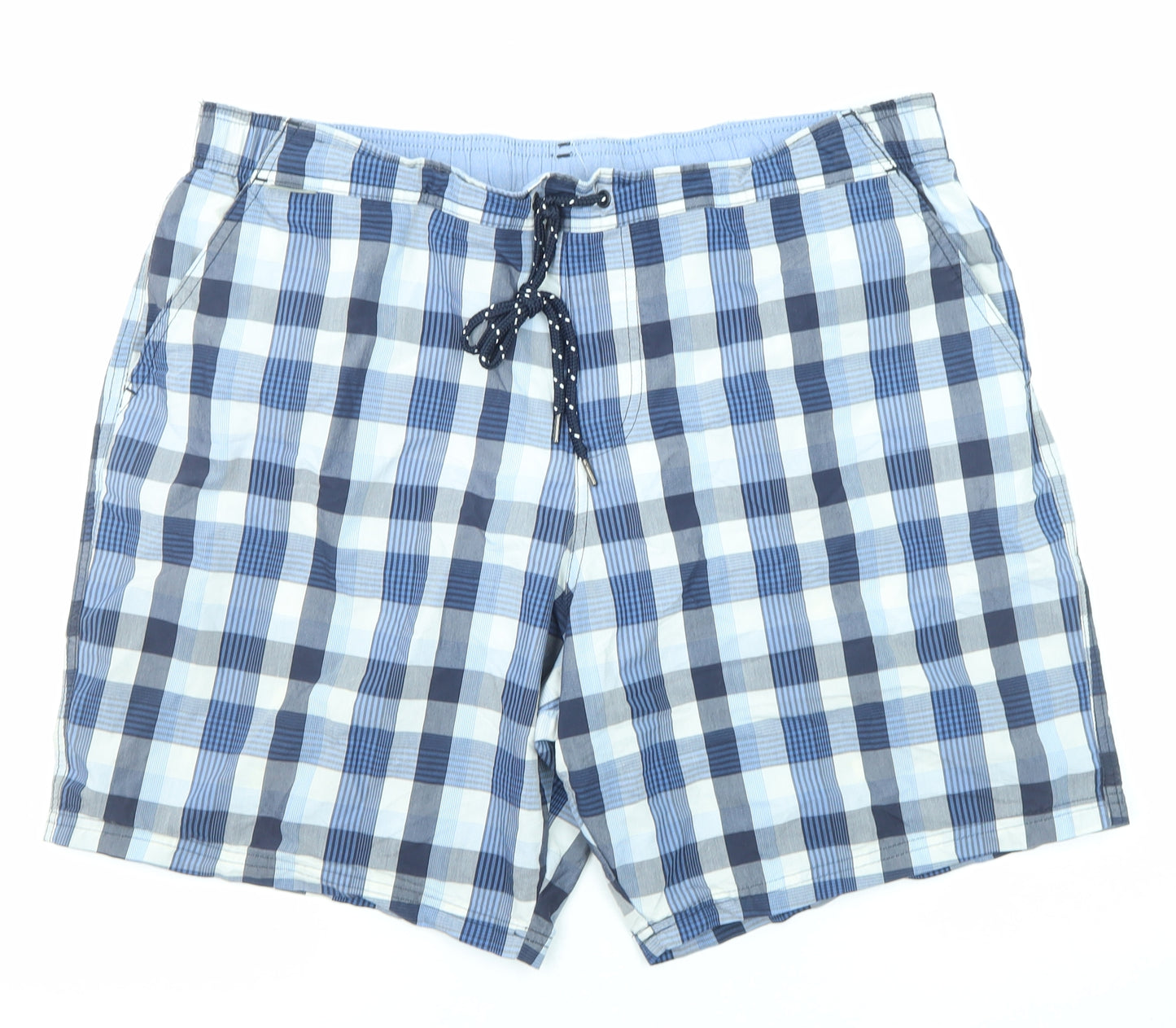 Marks and Spencer Mens Blue Plaid Cotton Bermuda Shorts Size XL L8 in Regular Drawstring
