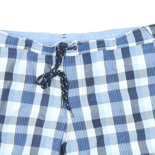 Marks and Spencer Mens Blue Plaid Cotton Bermuda Shorts Size XL L8 in Regular Drawstring