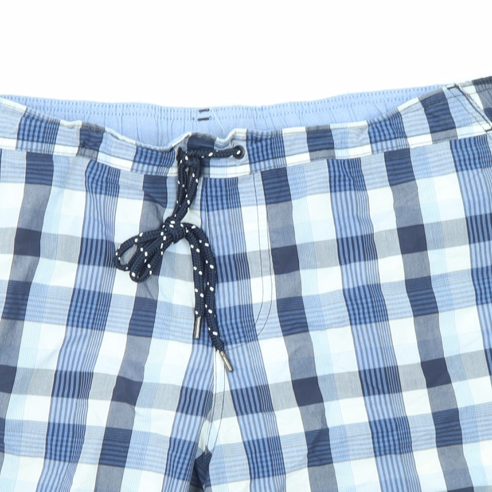 Marks and Spencer Mens Blue Plaid Cotton Bermuda Shorts Size XL L8 in Regular Drawstring