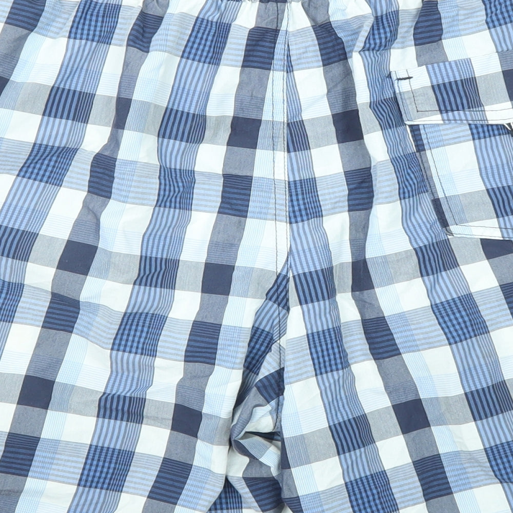 Marks and Spencer Mens Blue Plaid Cotton Bermuda Shorts Size XL L8 in Regular Drawstring