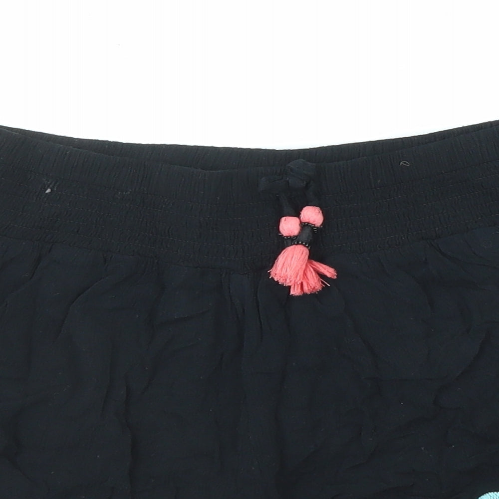 Marks and Spencer Girls Black Viscose Paperbag Shorts Size 13-14 Years Regular Drawstring - Flower Detail