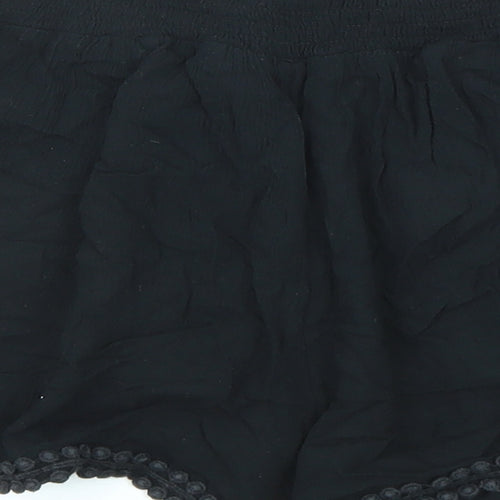 Marks and Spencer Girls Black Viscose Paperbag Shorts Size 13-14 Years Regular Drawstring - Flower Detail