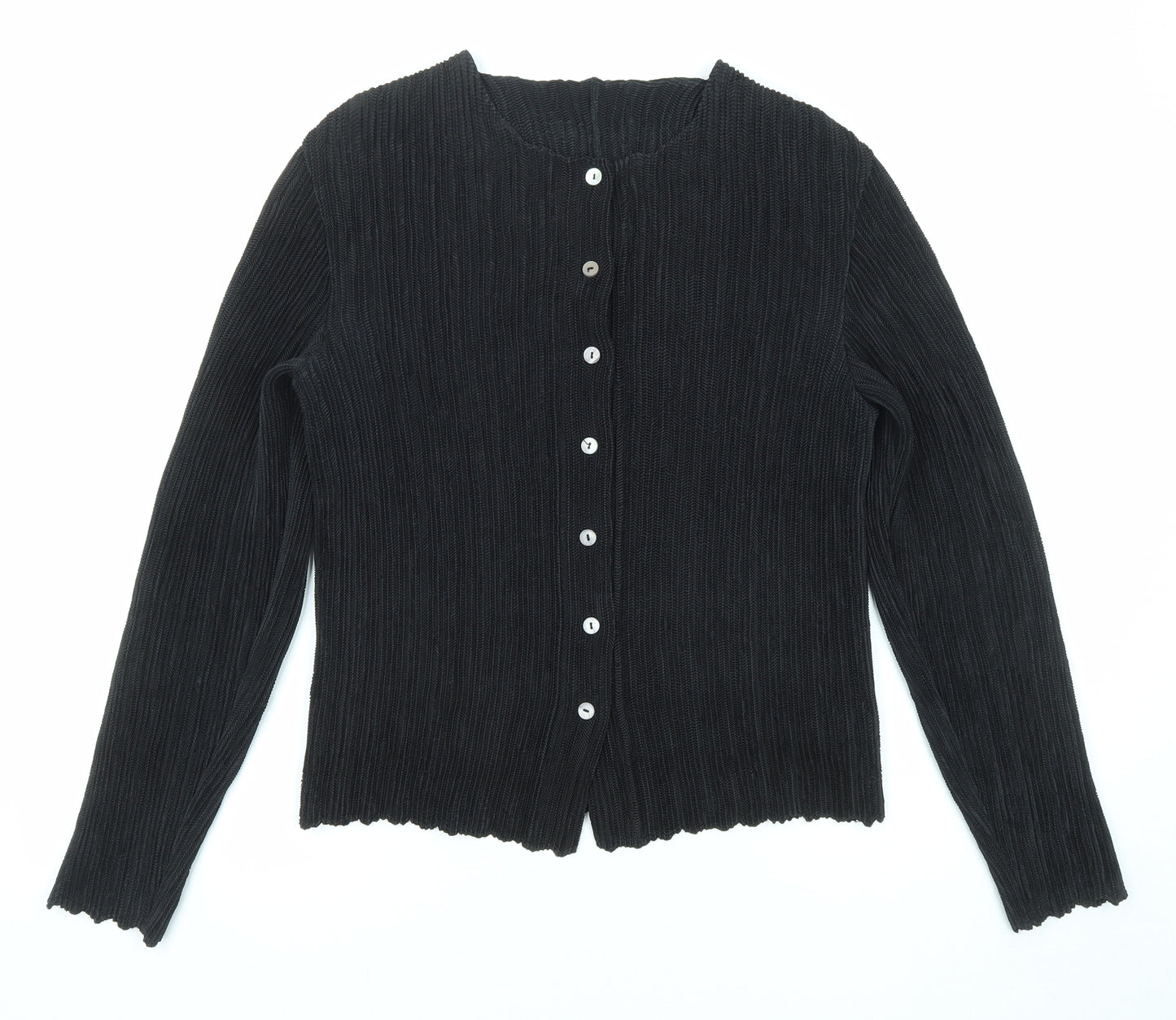 Marks and Spencer Womens Black Polyester Basic Button-Up Size 8 Round Neck