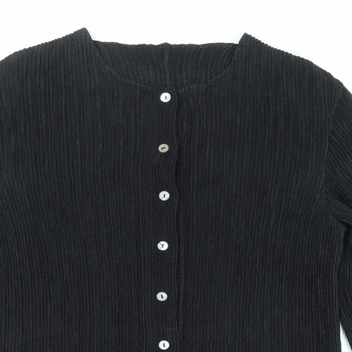 Marks and Spencer Womens Black Polyester Basic Button-Up Size 8 Round Neck