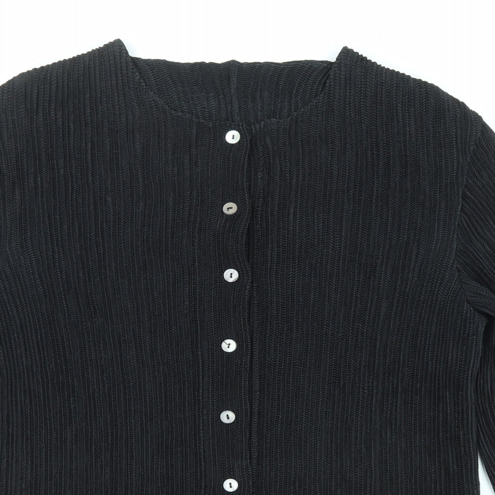 Marks and Spencer Womens Black Polyester Basic Button-Up Size 8 Round Neck