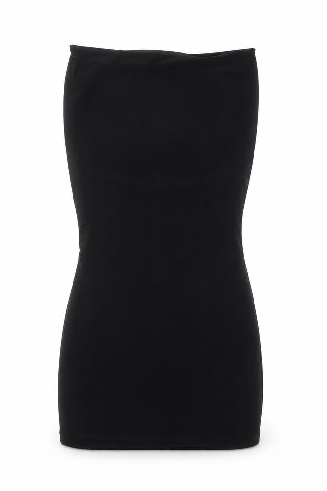 Front view of Miss Selfridge women’s black polyester bodycon, size UK 6, off the shoulder pullover