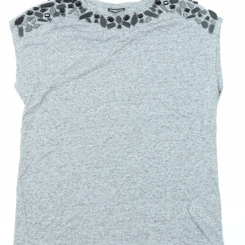 Warehouse Womens Grey Polyester Basic T-Shirt Size 12 Round Neck