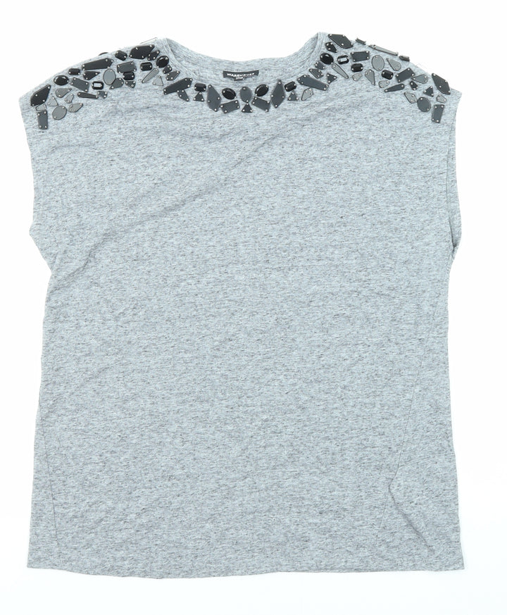 Warehouse Womens Grey Polyester Basic T-Shirt Size 12 Round Neck