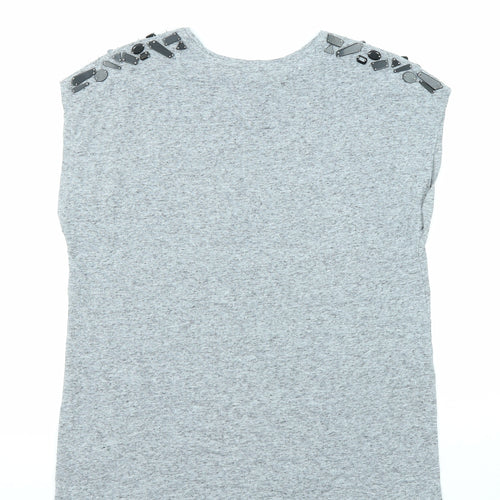 Warehouse Womens Grey Polyester Basic T-Shirt Size 12 Round Neck