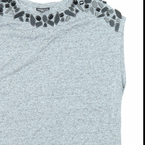 Warehouse Womens Grey Polyester Basic T-Shirt Size 12 Round Neck