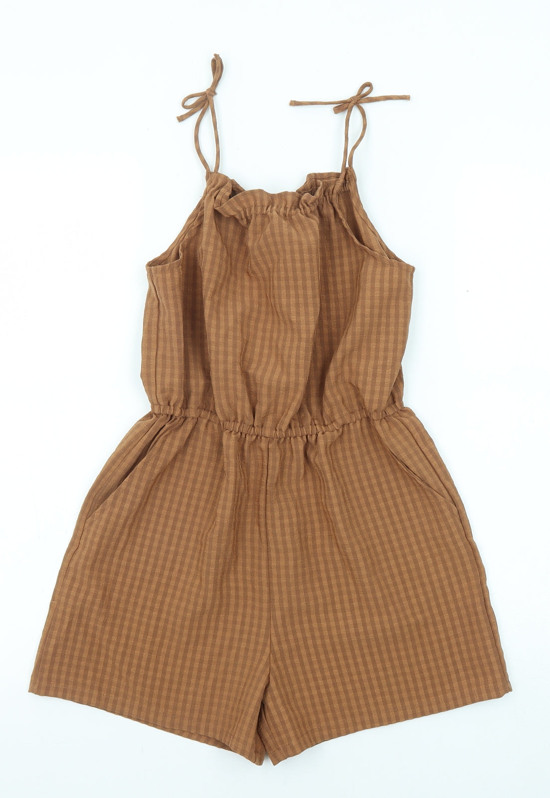 H&M Girls Beige Check Polyester Playsuit One-Piece Size 11-12 Years Pullover