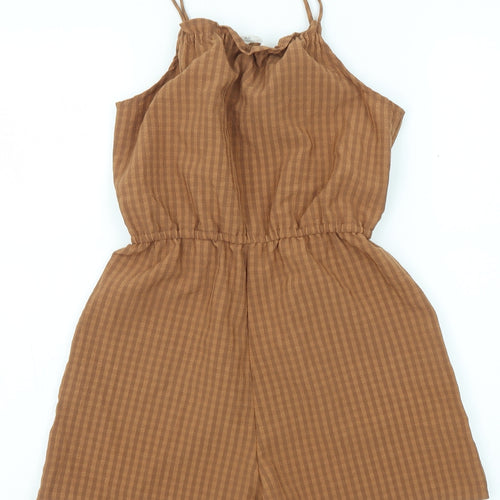 H&M Girls Beige Check Polyester Playsuit One-Piece Size 11-12 Years Pullover
