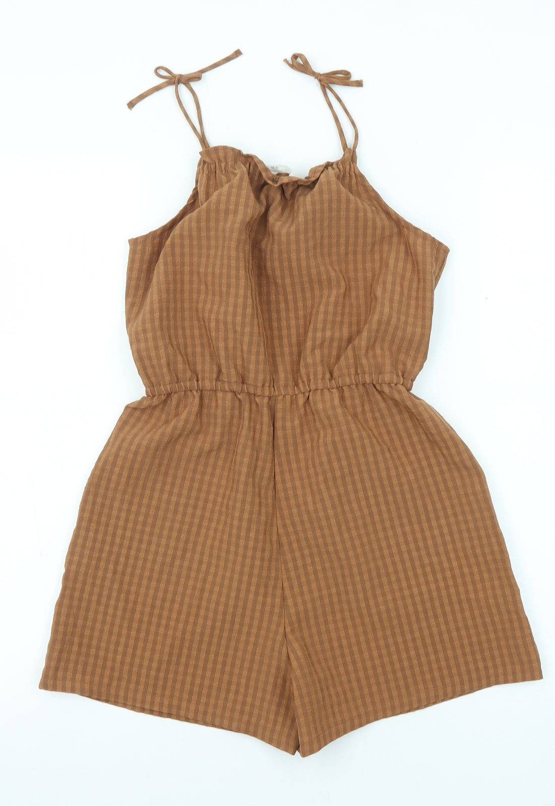 H&M Girls Beige Check Polyester Playsuit One-Piece Size 11-12 Years Pullover