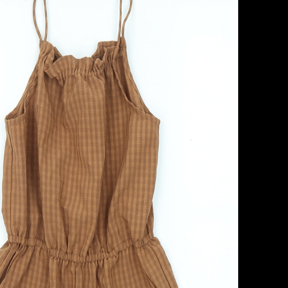 H&M Girls Beige Check Polyester Playsuit One-Piece Size 11-12 Years Pullover