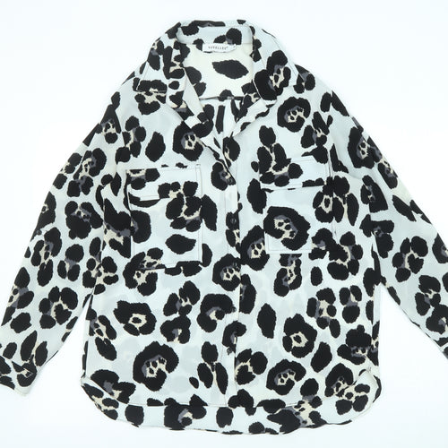 Voyelles Womens Ivory Animal Print Polyester Basic Button-Up Size S Collared - Leopard Print