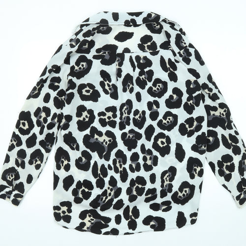 Voyelles Womens Ivory Animal Print Polyester Basic Button-Up Size S Collared - Leopard Print