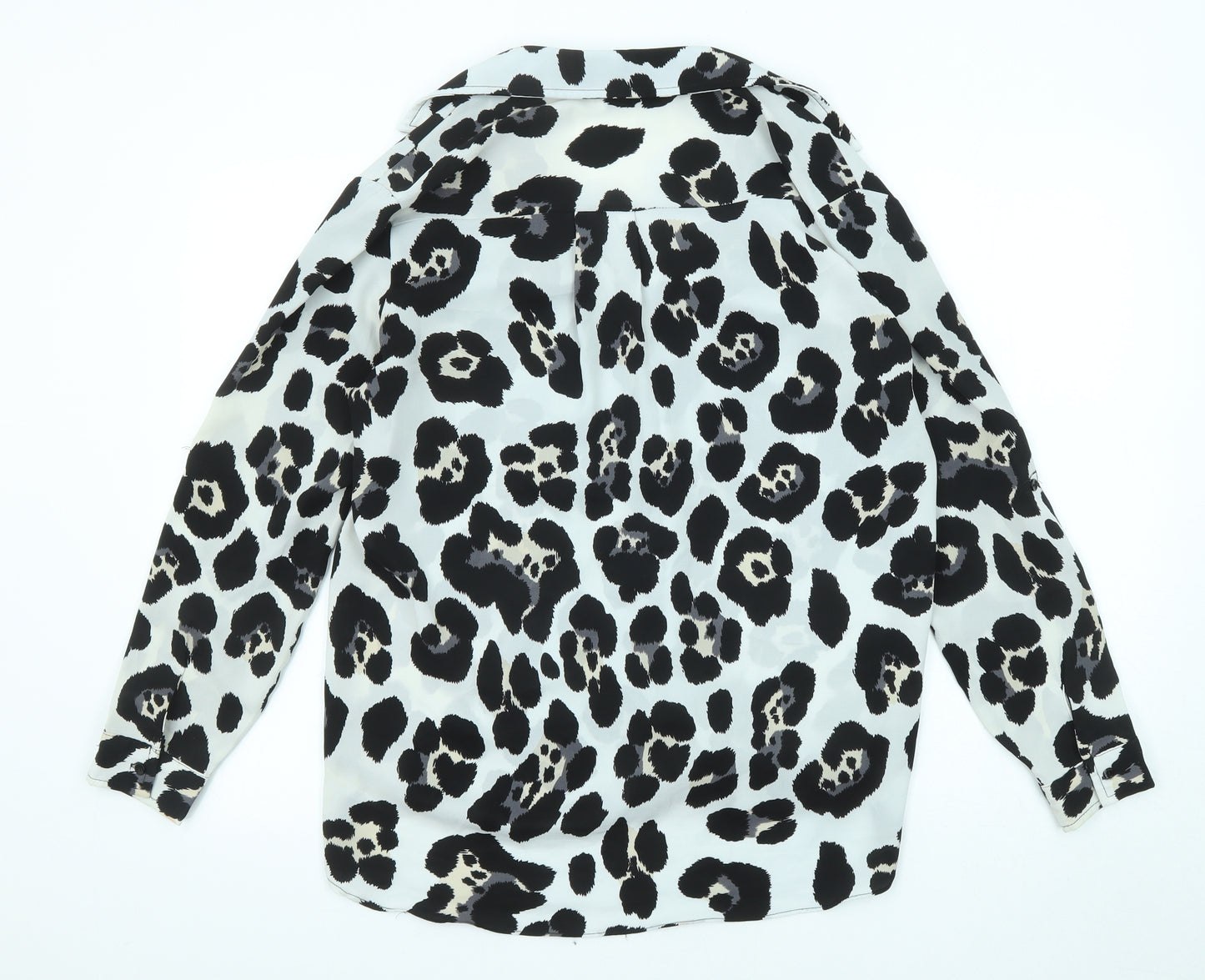 Voyelles Womens Ivory Animal Print Polyester Basic Button-Up Size S Collared - Leopard Print